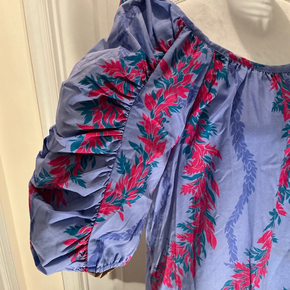Hilo Hattie Light Blue Floral Rayon Muumuu with Pink & Green Accents - Picture 3 of 9